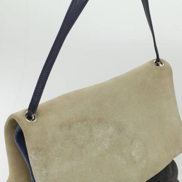 CELINE Shoulder Bag Suede Beige Blue black Auth ar8501 - Picture 7 of 16